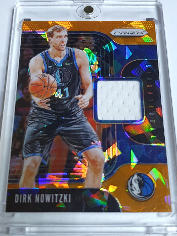 2019 Prizm Dirk Nowitzki #PATCH ORANGE CRACKED ICE Game Worn Jersey - Rare