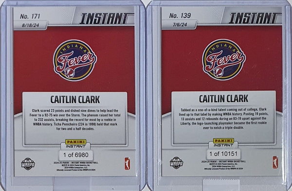 2024 Panini Instant WNBA Caitlin Clark Lot of 2 Rookie Cards #139 #171 RC - Rare