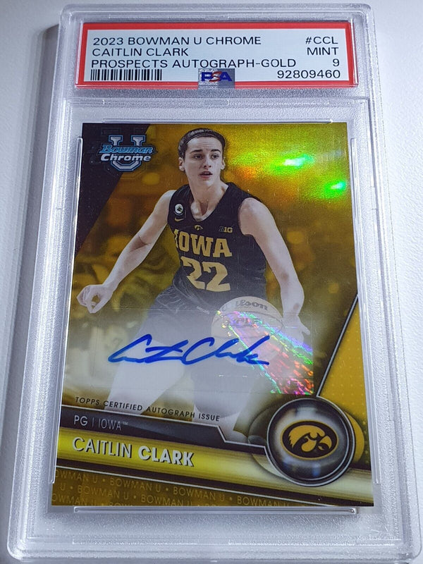 2023 Bowman Chrome Caitlin Clark Rookie AUTO GOLD /50 REFRACTOR - PSA 9 (POP 8)