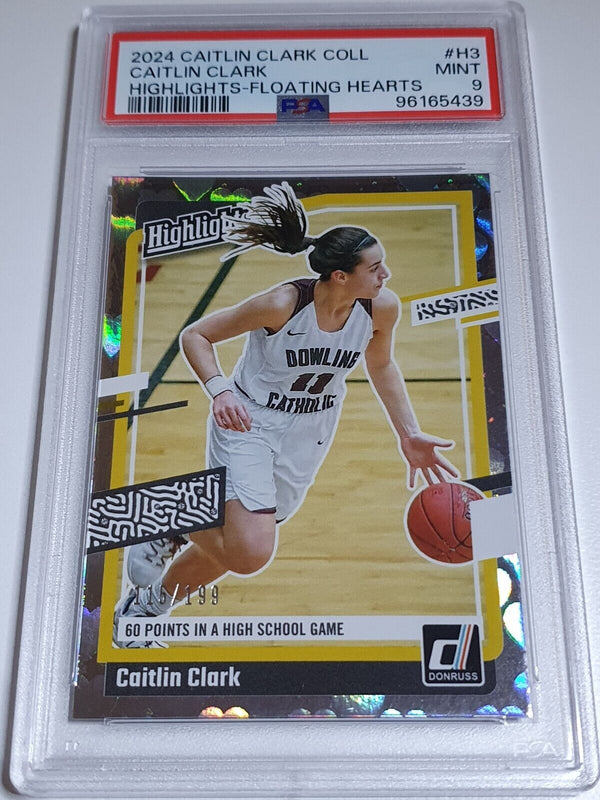 2024 Panini Caitlin Clark Rookie Collection #H3 FLOATING HEARTS /199 Holo PSA 9