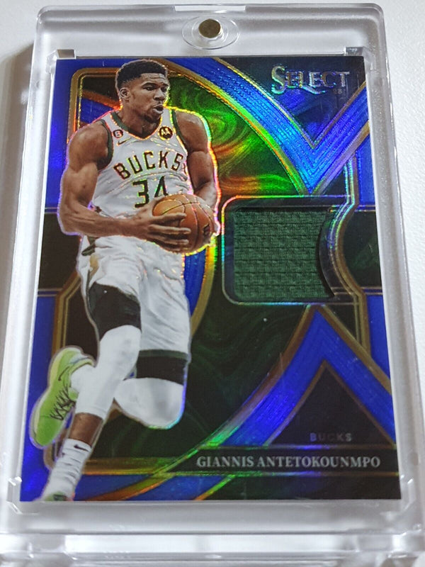 2022 Select Giannis Antetokounmpo #PATCH BLUE Prizm /75 Game Worn Jersey - Rare