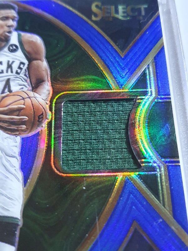 2022 Select Giannis Antetokounmpo #PATCH BLUE Prizm /75 Game Worn Jersey - Rare