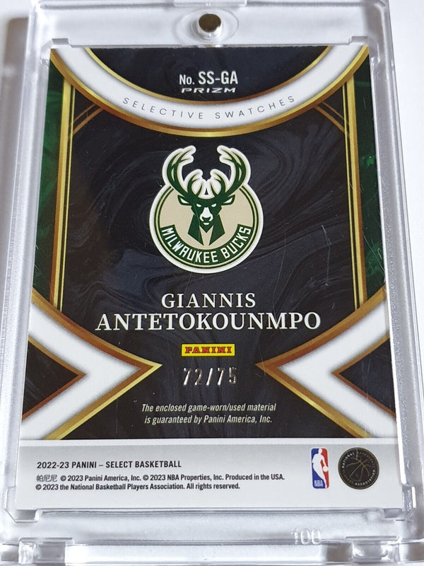 2022 Select Giannis Antetokounmpo #PATCH BLUE Prizm /75 Game Worn Jersey - Rare