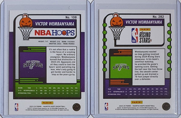 2023 Panini Haunted Hoops Victor Wembanyama LOT of 2 Rookie #108 #282 – Perfect Edges Cards