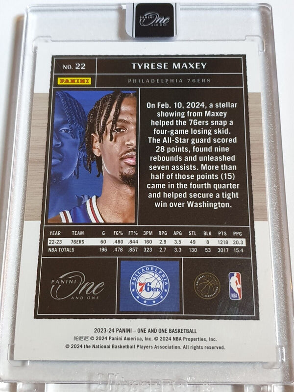 2023 Panini One and One Tyrese Maxey #22 BLUE /35 Holo - Panini Factory Sealed