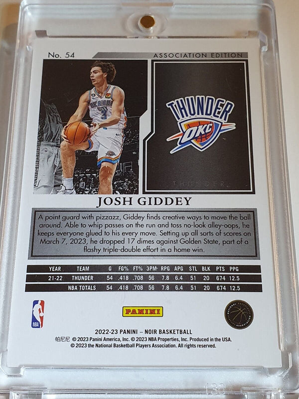 2022 Panini Noir Josh Giddey #54 HOLO SILVER /49 Association Edition - Rare