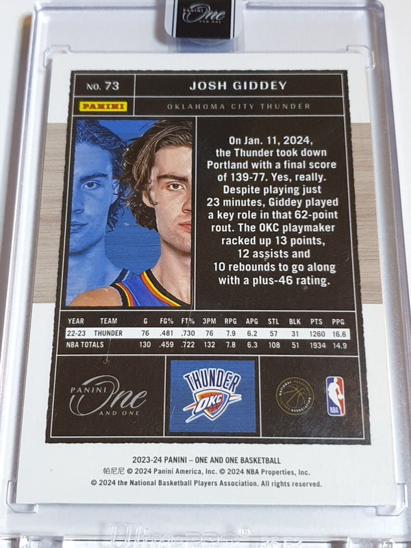 2023 Panini One and One Josh Giddey #73 PURPLE /25 Holo - Panini Factory Sealed