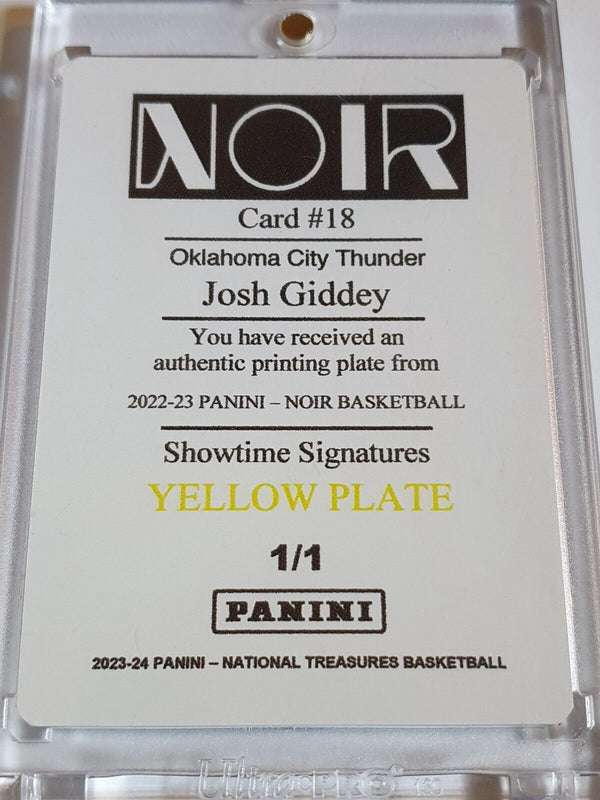 2023 National Treasures Josh Giddey #18 PRINTING PLATE 1/1 Yellow (True 1 of 1)