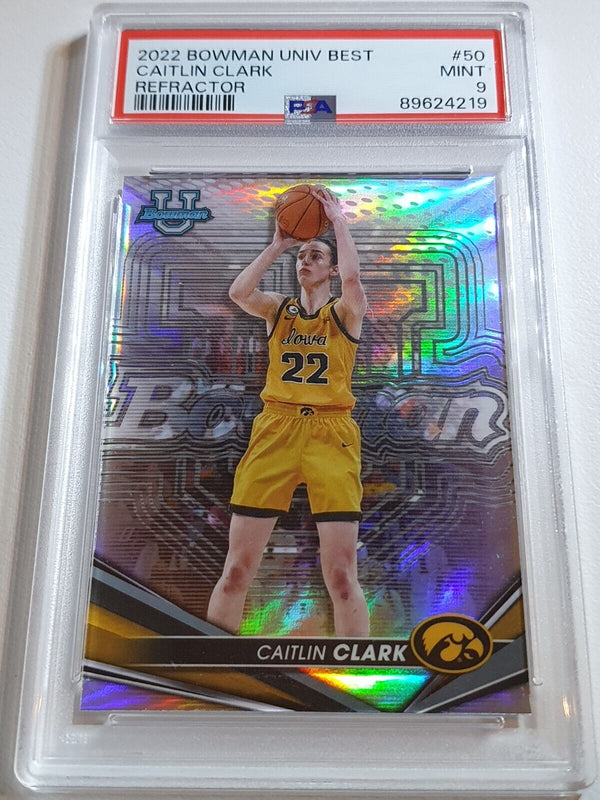 2022 Bowman University Best Caitlin Clark Rookie #50 REFRACTOR - PSA 9 (LOW POP)