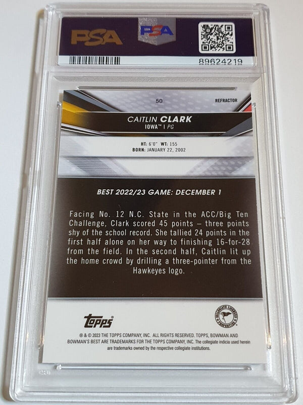 2022 Bowman University Best Caitlin Clark Rookie #50 REFRACTOR - PSA 9 (LOW POP)
