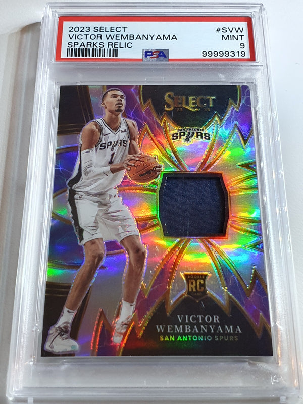 2023 Panini Select Victor Wembanyama Rookie #PATCH Jersey Sparks Relic - PSA 9