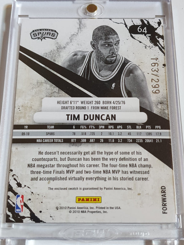 2010 Panini Rookies & Stars Tim Duncan #PATCH /299 Game Worn Jersey Materials