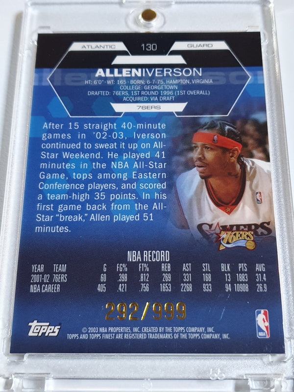 2002 Topps Finest Allen Iverson #PATCH /999 Game Worn Jersey - Ready to Grade