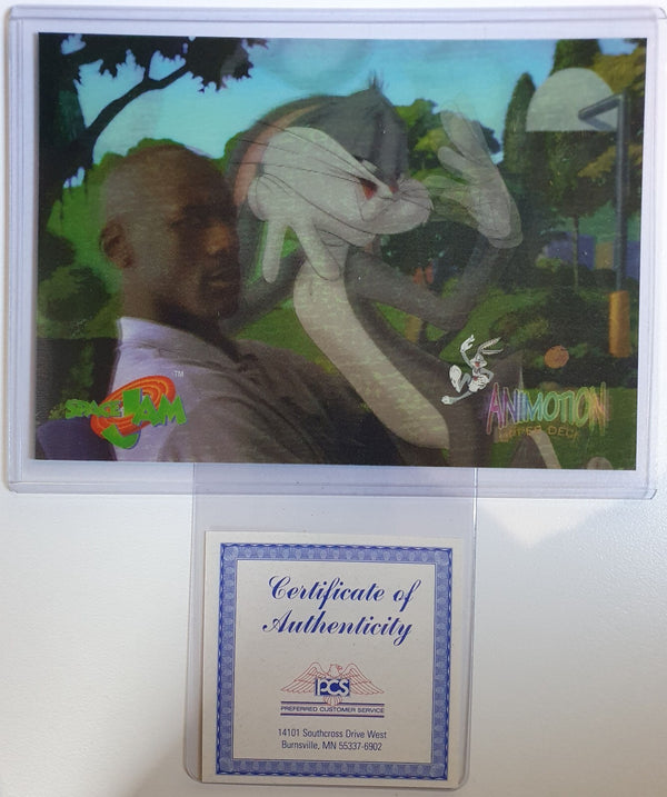 1996 Upper Deck Space Jam Michael Jordan Bugs Bunny 3D Animotion - with COA