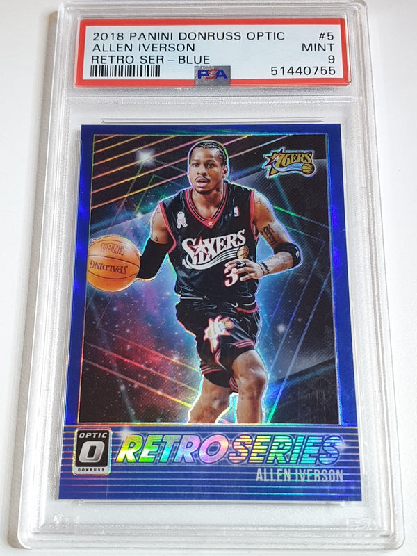2018 Donruss Optic Allen Iverson #5 BLUE /49 Holo Retro Series - PSA 9 (POP 3)