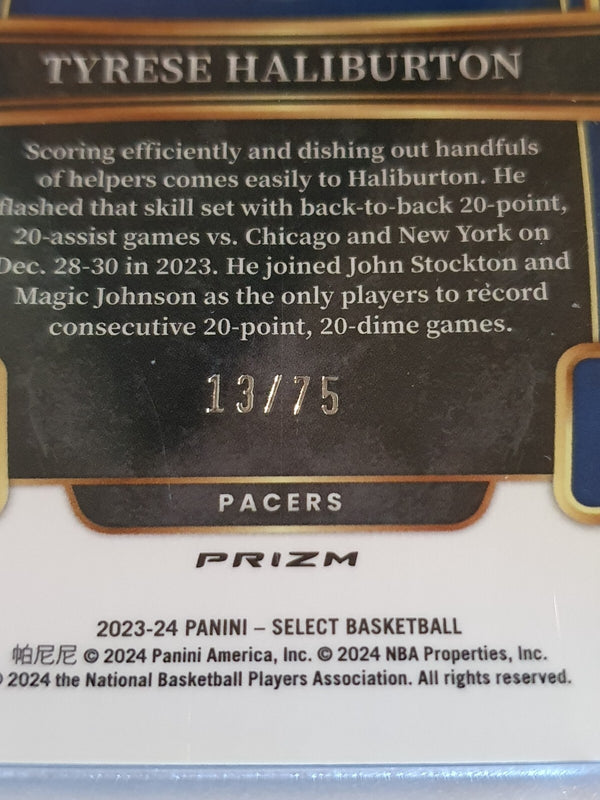 2023 Panini Select Tyrese Haliburton #29 WAVE BLUE /75 Holo Concourse - Rare