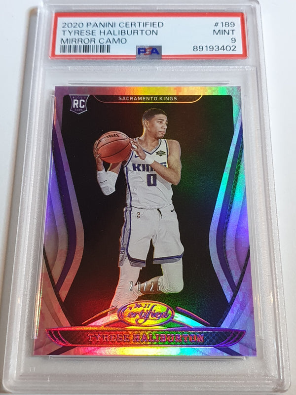 2020 Panini Certified Tyrese Haliburton Rookie #189 MIRROR CAMO /25 Holo - PSA 9