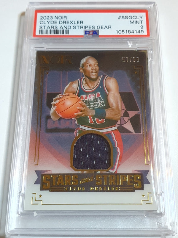 2023 Noir Clyde Drexler #PATCH /99 Game Worn USA Jersey - PSA 9 (POP 1)