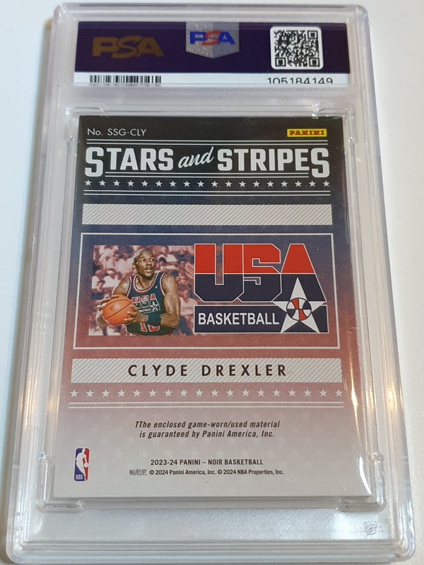 2023 Noir Clyde Drexler #PATCH /99 Game Worn USA Jersey - PSA 9 (POP 1)