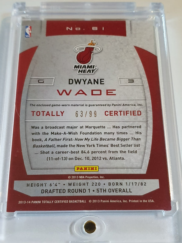 2013 Totally Certified Dwyane Wade #PATCH BLUE /99 Game Worn Jersey - Rare