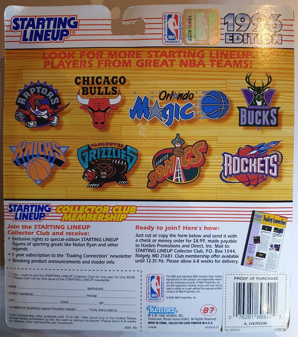 1996 Kenner Starting Lineup Allen Iverson Rookie Figurine - Sealed Figure & RC