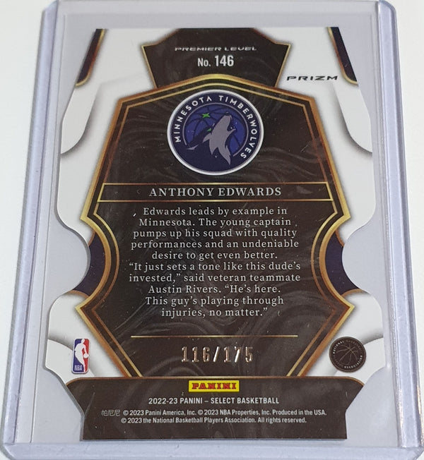 2022 Select Anthony Edwards #146 Premier Level MAROON /175 Holo Die Cut - Rare