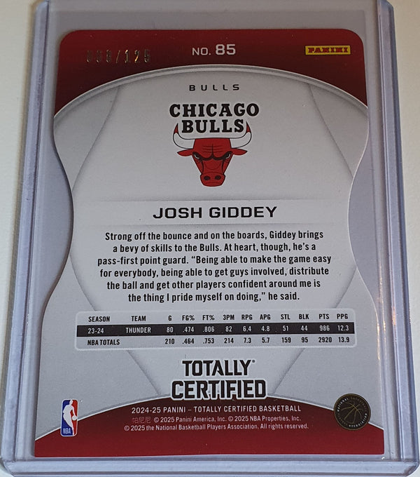 2024 Totally Certified Josh Giddey #85 RED PLATINUM MIRROR /125 Die-Cut (BULLS)