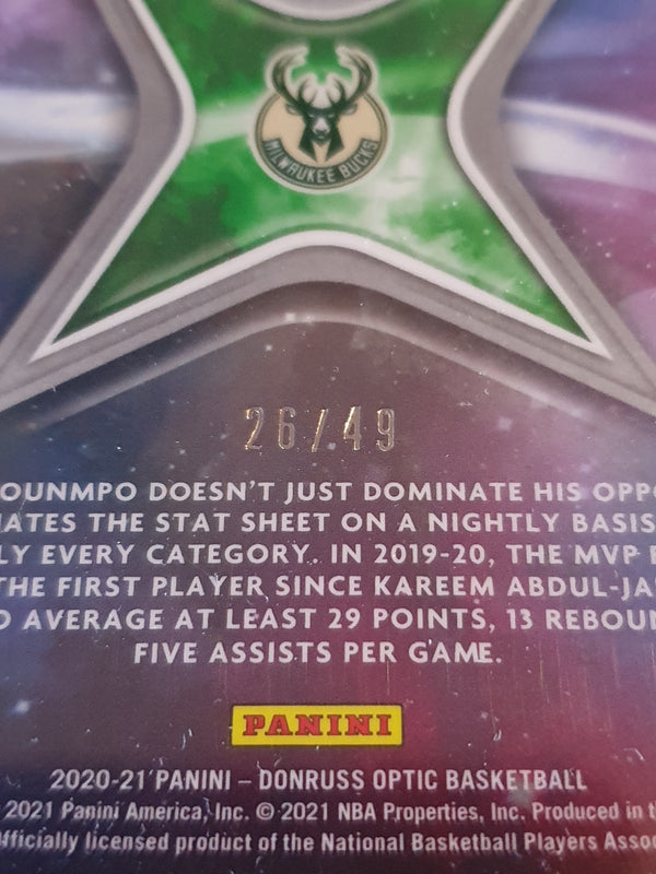 2020 Donruss Optic Giannis Antetokounmpo #5 BLUE /49 Holo Star Gazing - Rare