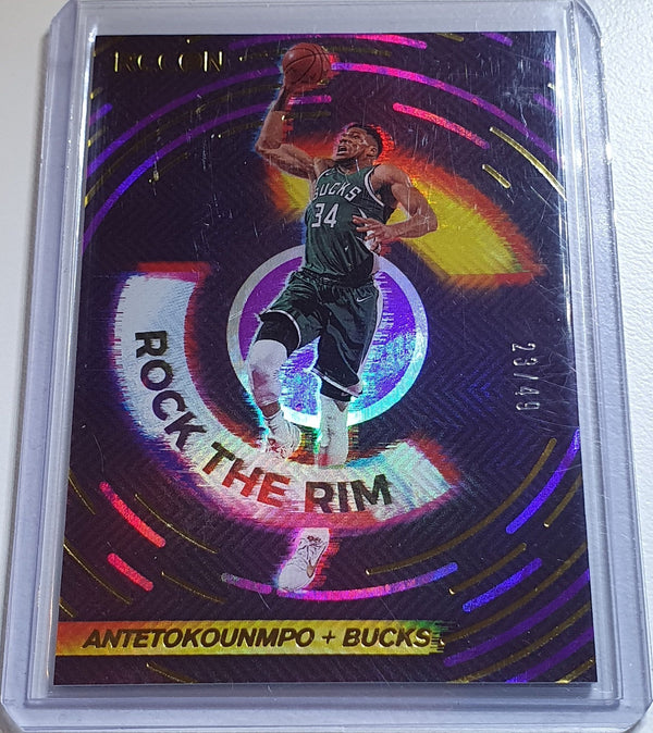 2020 Panini Recon Giannis Antetokounmpo #3 PURPLE /49 Rock the Rim - Rare