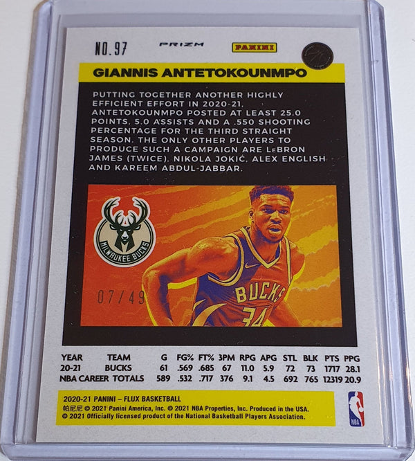 2020 Panini Flux Giannis Antetokounmpo #97 SOLAR ECLIPSE /49 Holo - Rare