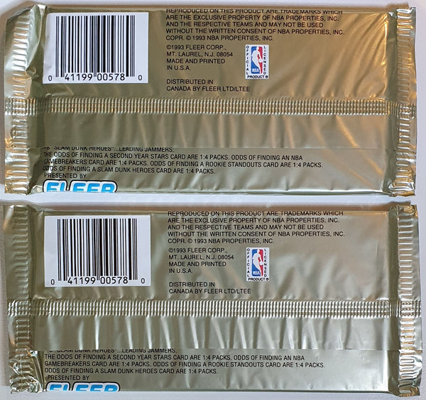 Lot of 2 x Packs of 1993-94 Fleer NBA Jam Session Pack - Factory Sealed