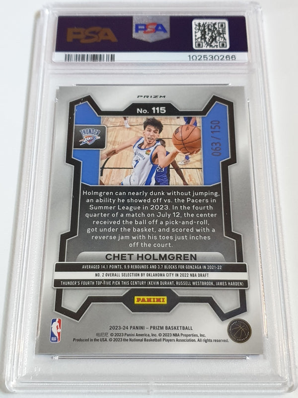 2023 Panini Prizm Chet Holmgren #115 BLUE FAST BREAK /150 Holo - PSA 10 (POP 17)