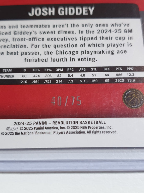 2024 Panini Revolution Josh Giddey #10 SUNBURST /75 Holo Bulls - Ready to Grade