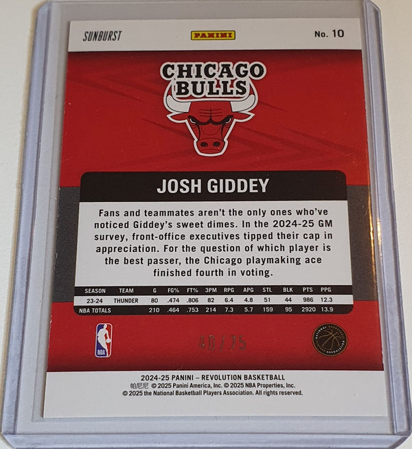 2024 Panini Revolution Josh Giddey #10 SUNBURST /75 Holo Bulls - Ready to Grade