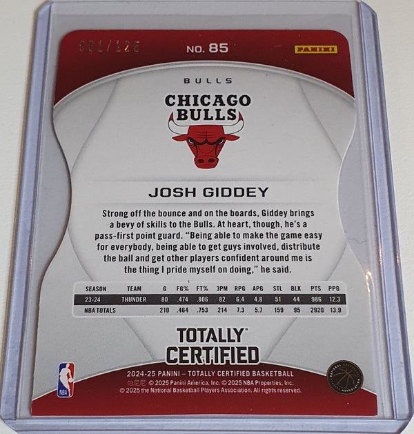 2024 Totally Certified Josh Giddey #85 PINK PLATINUM MIRROR /125 Die-Cut (BULLS)