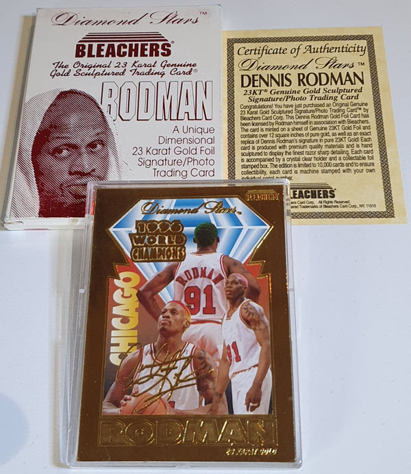 1996 Bleachers Dennis Rodman 23K GOLD CARD /10000 Diamond Stars - Box and COA