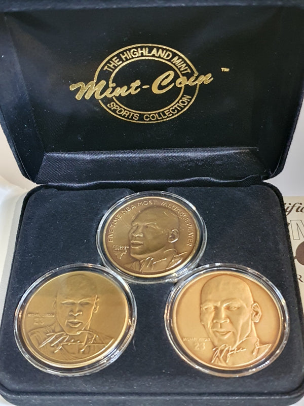 1996 Highland Mint Michael Jordan BRONZE /5000 Upper Deck 3 Coins Set - With COA