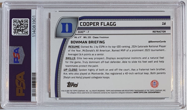 2024 Bowman U Chrome Cooper Flagg Rookie #16 REFRACTOR RC - PSA 9 (POP 76)