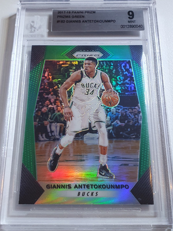 2017 Panini Prizm Giannis Antetokounmpo #182 GREEN Holo - BGS 9 (POP 4)