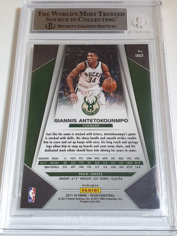 2017 Panini Prizm Giannis Antetokounmpo #182 GREEN Holo - BGS 9 (POP 4)