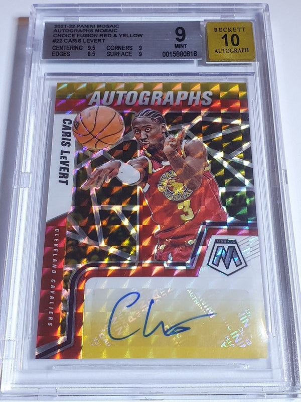 2021 Mosaic Caris LeVert AUTO FUSION RED & YELLOW Autographs - BGS 9 (POP 1)