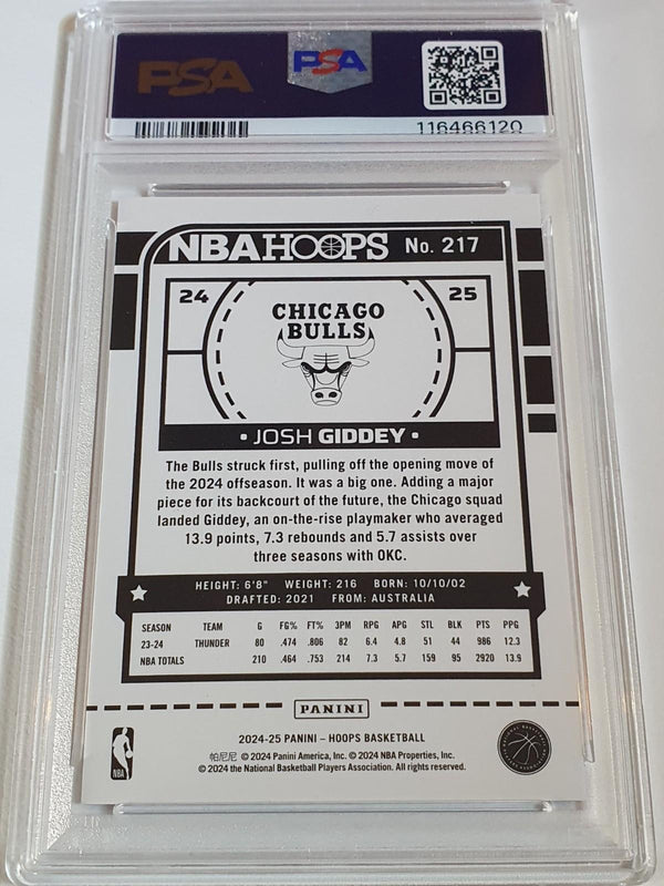 2024 Panini NBA Hoops Josh Giddey #217 ORANGE /149 Holo - PSA 10 (POP 1)