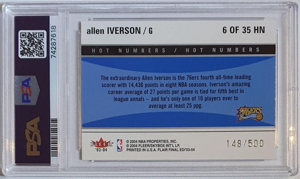 2003 Flair Final Edition Allen Iverson #6 /500 Hot Numbers- PSA 9 (POP 1)