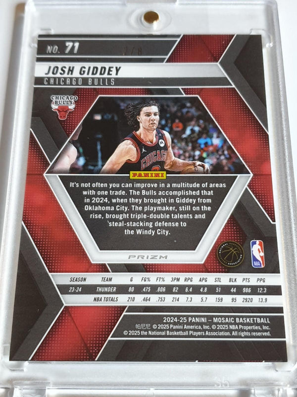 2024 Panini Mosaic Josh Giddey #71 BLACK GOLD /8 Holo (Bulls) - Super Rare