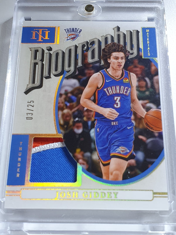 2024 National Treasures Josh Giddey #PATCH PRIME 03/25 Game Worn 3 Color Jersey