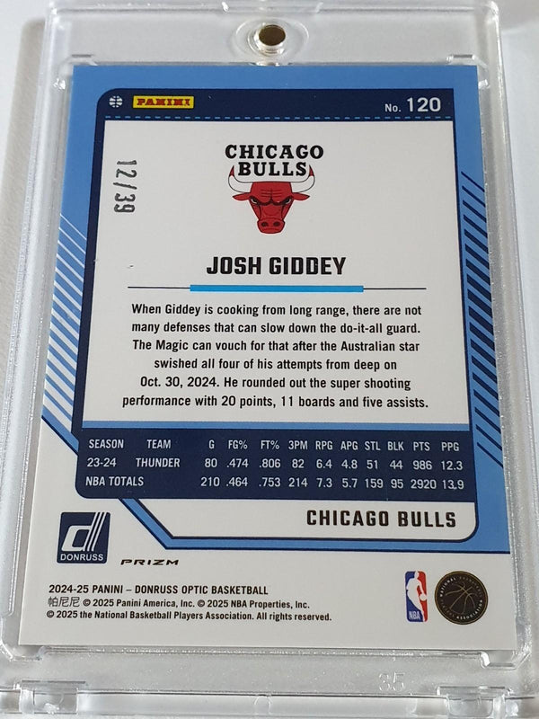 2024 Donruss Optic Josh Giddey #120 BLACK VELOCITY /39 Holo (Bulls) - Rare