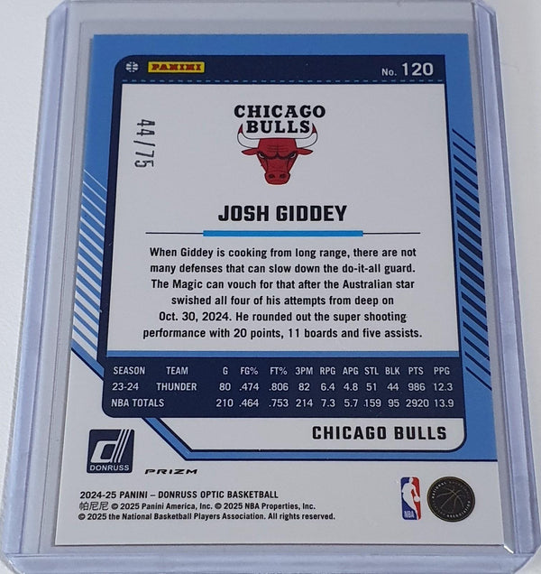 2024 Donruss Optic Josh Giddey #120 FAST BREAK RED /75 Holo (Bulls) - Rare