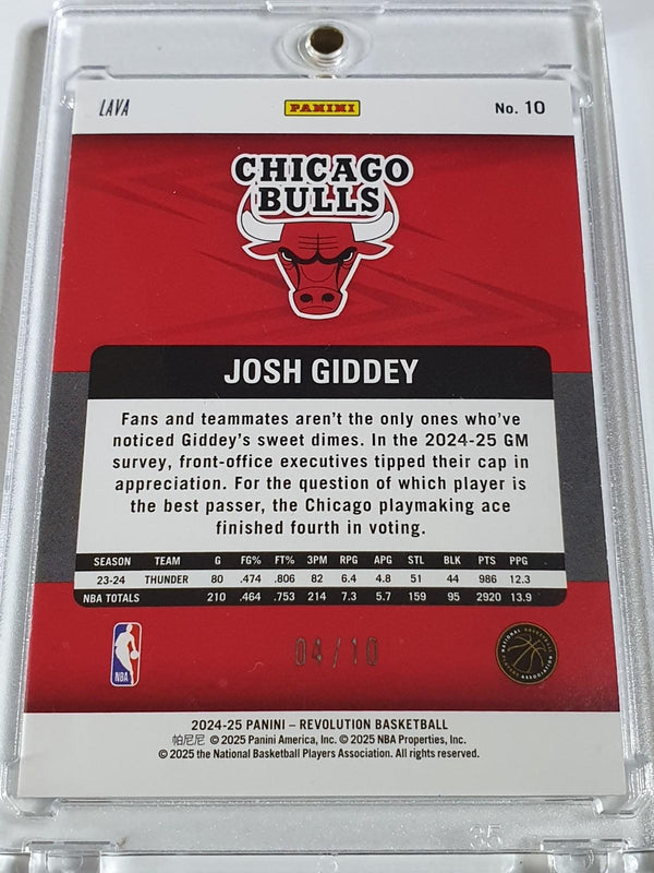 2024 Panini Revolution Josh Giddey #10 MOLTEN LAVA /10 Holo (Bulls) - Rare