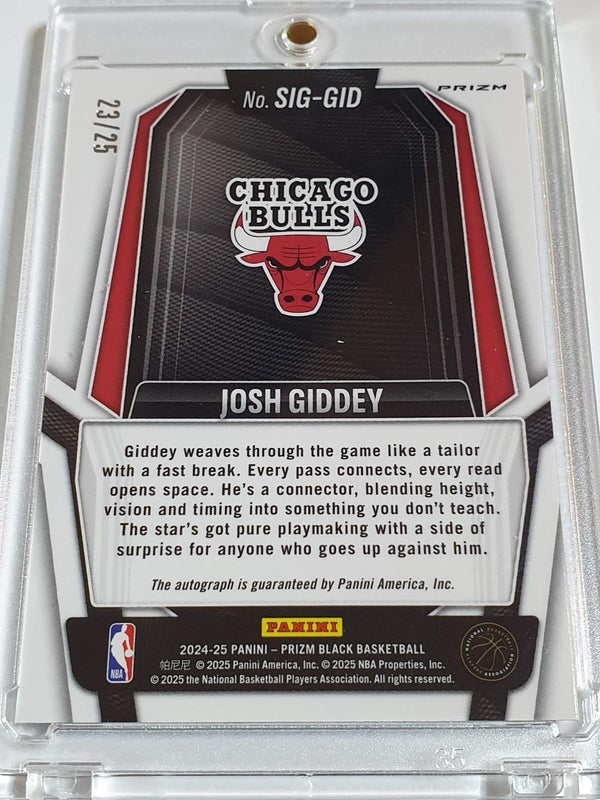 2024 Prizm Black Josh Giddey AUTO BLUE SHIMMER /25 Signatures FOTL - Bulls