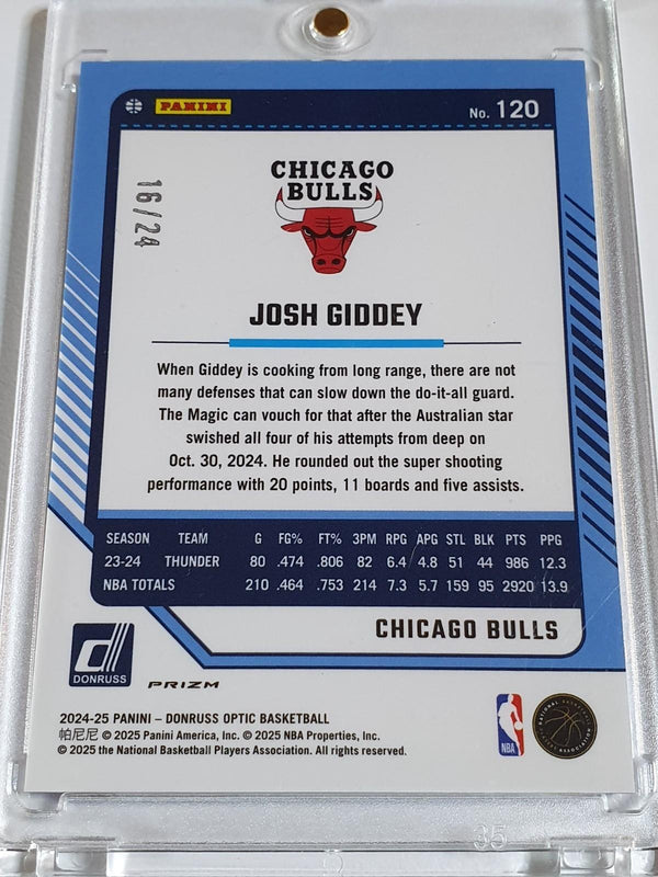 2024 Donruss Optic Josh Giddey #120 CHOICE BLUE /24 Holo (Bulls) - Rare